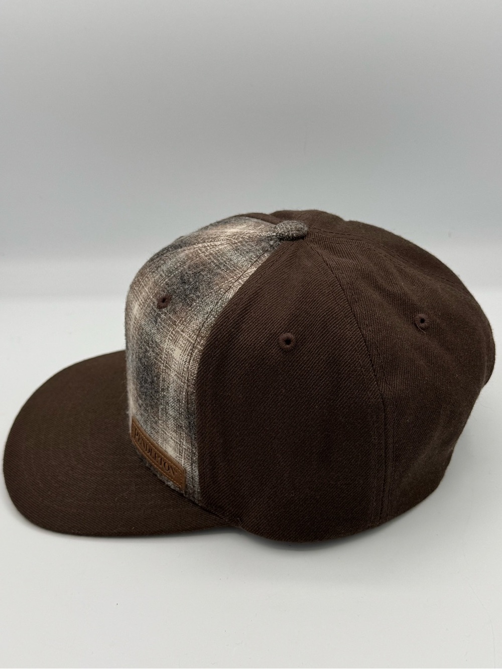 Pendleton Plaid Brown Mix Ombré Wool Flat Brim Hat Snapback Ball Cap - Picture 2 of 7